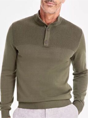 Club Room Men's Olive Button-Neck Mock Sweater Size Medium EUC
